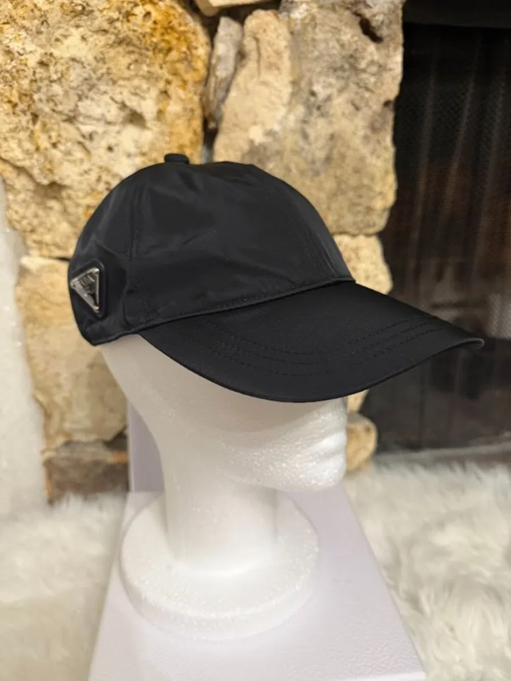 Kids Black Nylon Baseball Cap Size M Triangle Patch Adjustable Hat